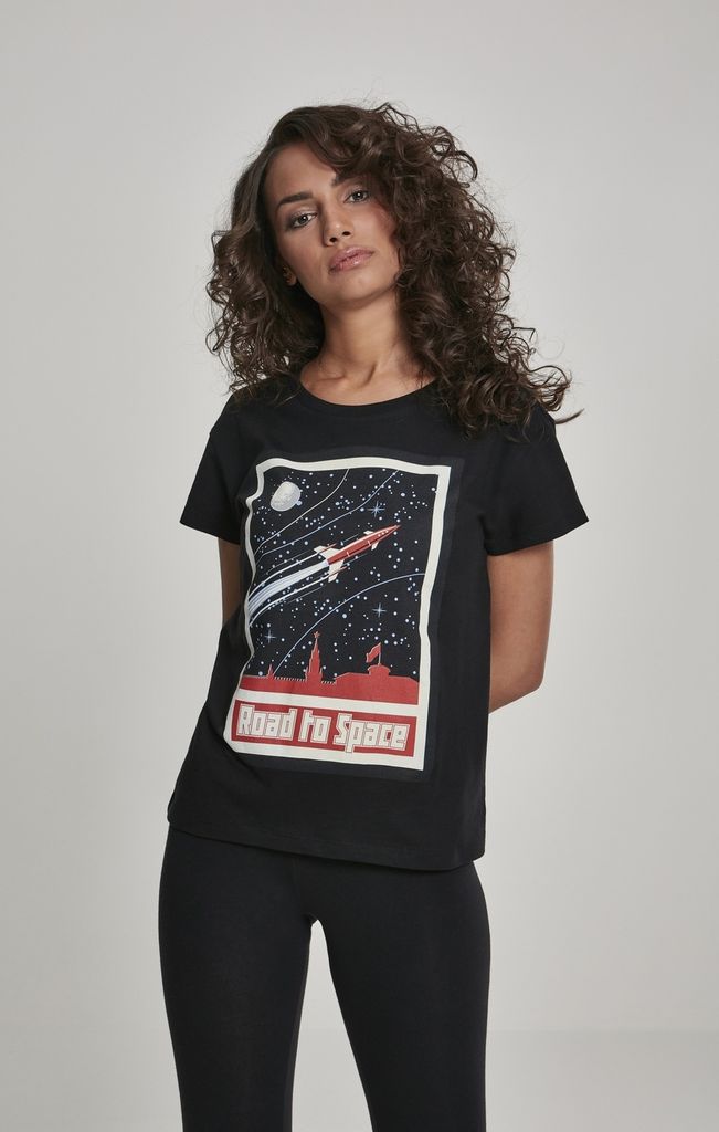 Mister Tee Female Shirt Ladies Road To Space Box Tee Black-XS