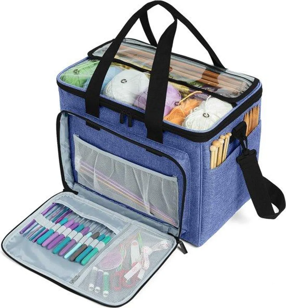 Sac de transport pour tricot en voyage avec rangement fil et crochet