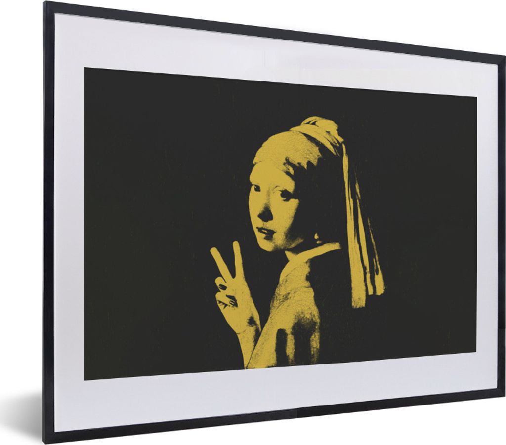 MuchoWow Gerahmtes Poster Das Mädchen mit dem Perlenohrring - Vermeer - Frieden 40x30 cm - Poster mit Schwarzem Bilderrahmen Wandposter Rahmen F...