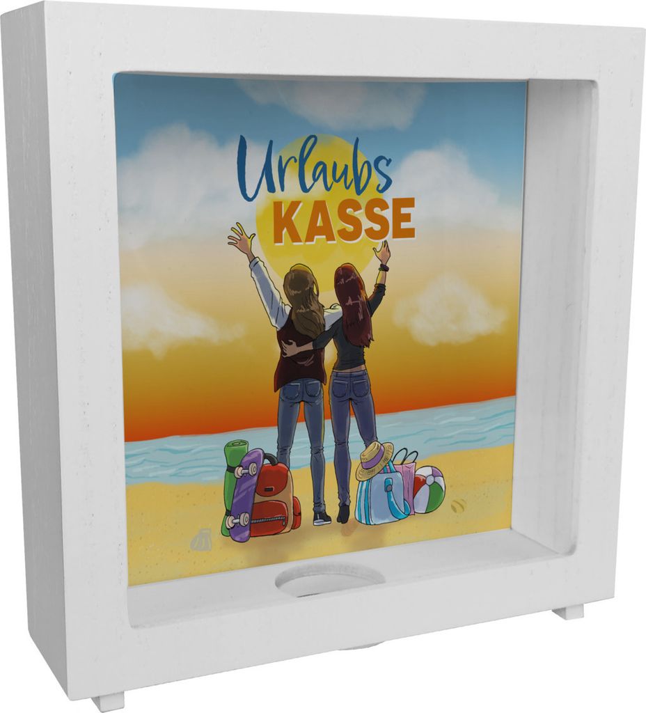 Urlaubskasse beste Freundin Rahmen Spardose aus Holz Produktbild 