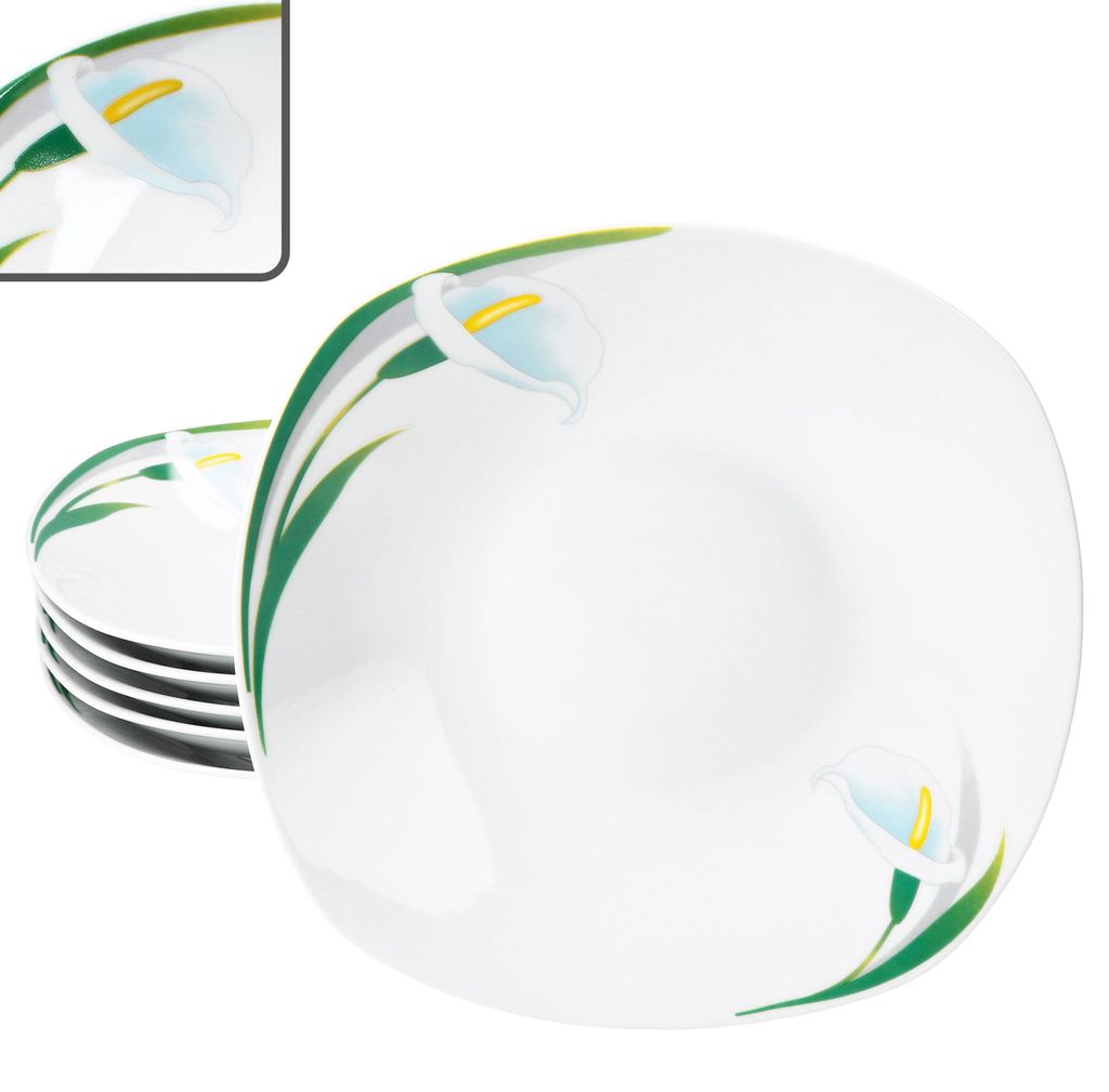 6x White Calla Suppenteller Porzellan 6 Personen floral Produktbild 