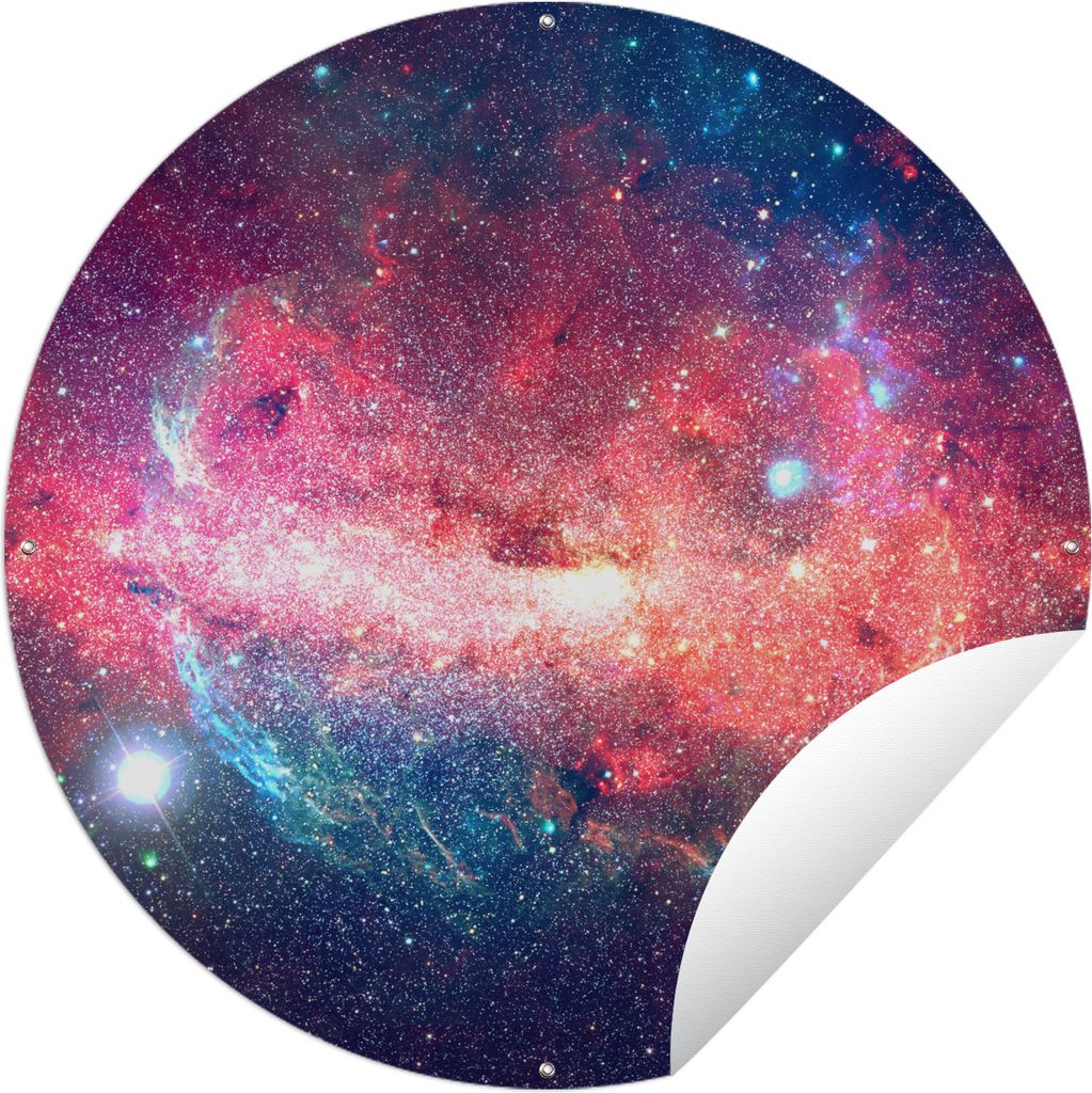 MuchoWow Gartenposter Outdoor-Poster Rund Sterne - Orange - Universum Ø 150 cm Gartendeko Rundes Poster draußen