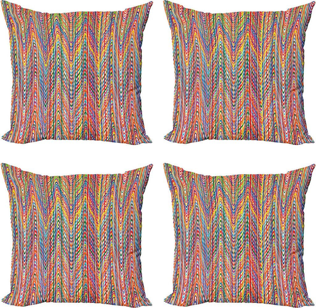 ABAKUHAUS Abstrakt Kissenbezug Set (4 Stück), Bunte Zickzack-Linien, Moderner Doppelseitiger Digitaldruck, 40 cm x 40 cm, Mehrfarbig