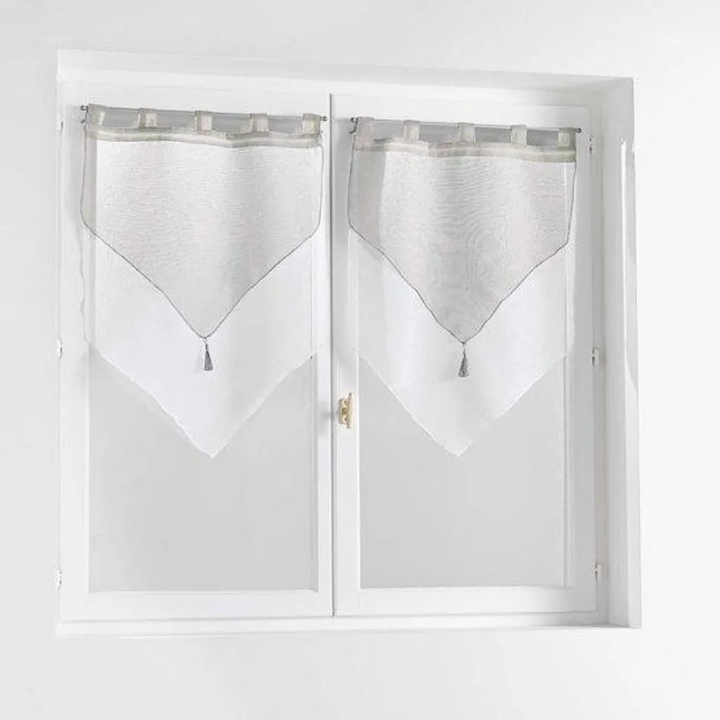 Pompons doubles en polyester gris et blanc par 2 pour mercerie