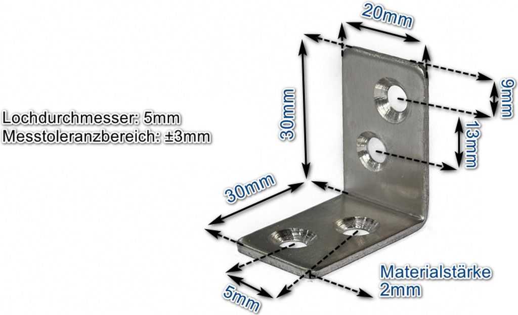 Edelstahl Winkel 30x30x20mm (VE 10Stk) 3x einsetzbar als Lochwinkel, Metallwinkel, Balkenwinkel, Verbinder, Winkelverbinder