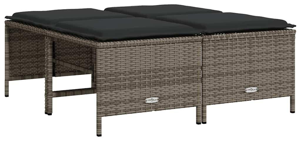 vidaXL Gartenhocker mit Kissen 4 Stk. Grau Poly Rattan