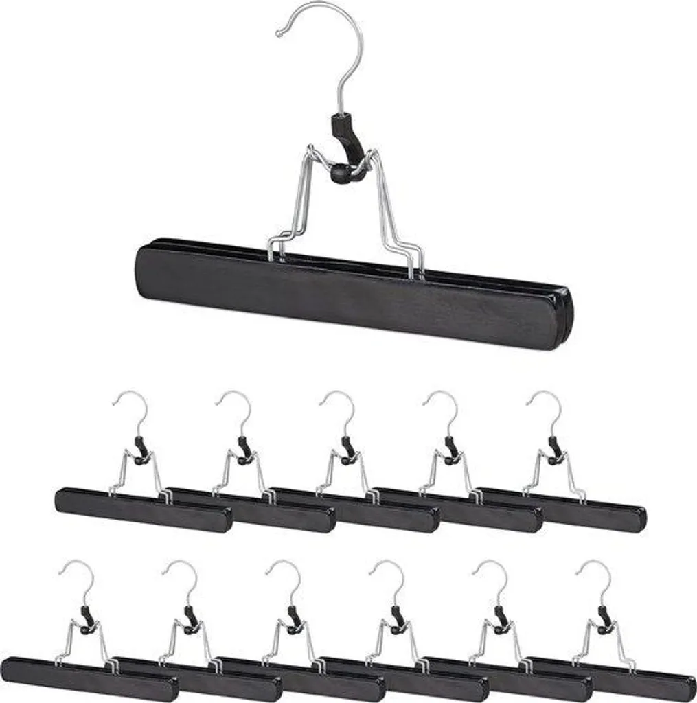 Cintre noir en bois lot de 12 avec crochet pivotant de 17 x 25 cm