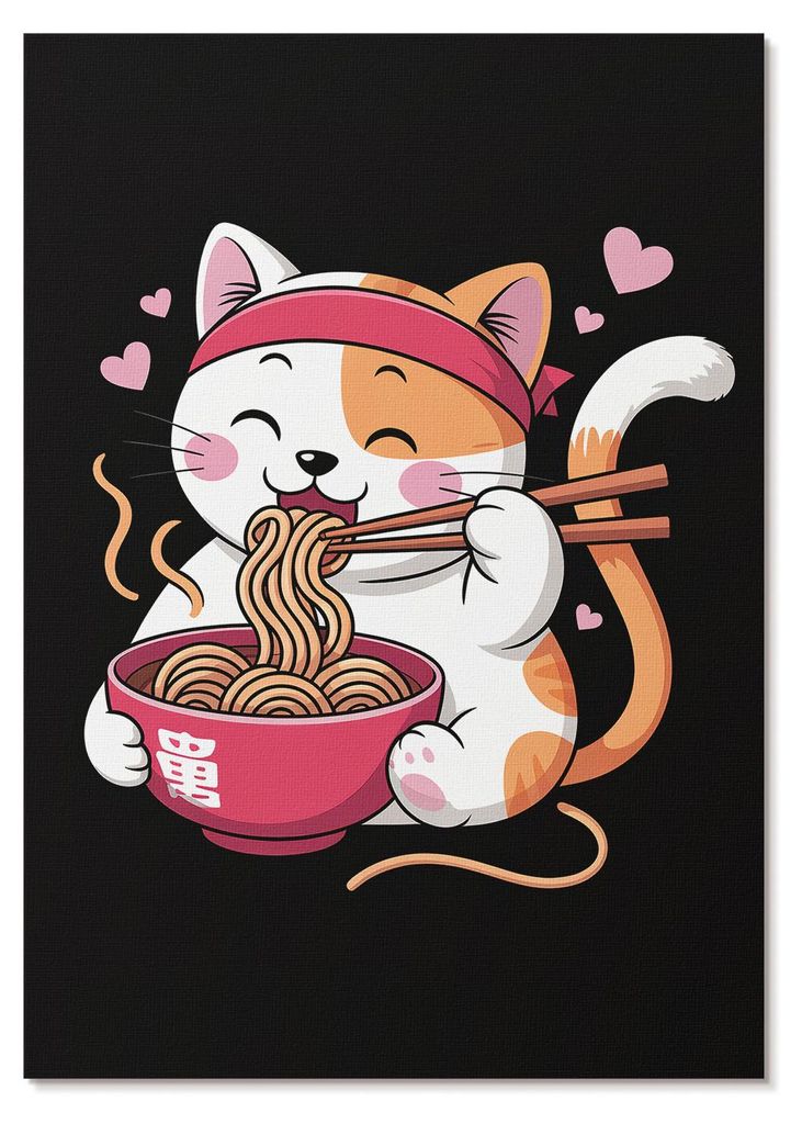 POSTER - 59x84 cm (A1) - Mila "Layer" Paradise - Ein entzückendes rosa Kätzchen isst Nudeln. - Wandbild für Wohnzimmer Schlafzimmer & Flur, Mode...