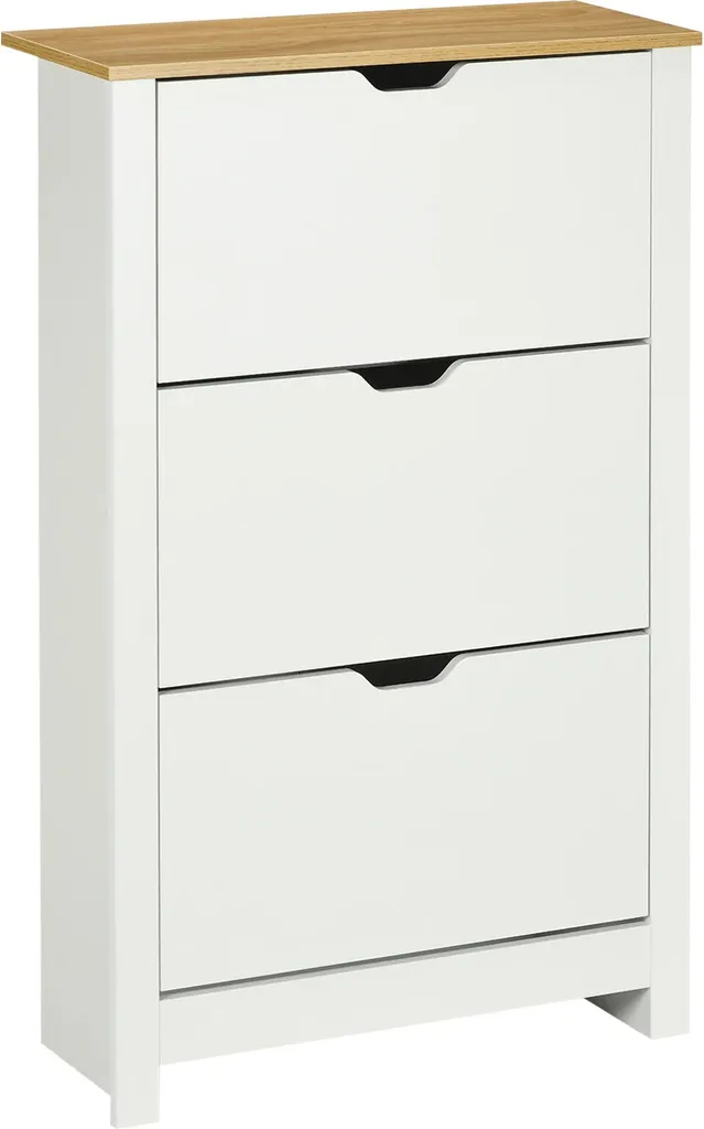 Meuble à chaussures slim blanc 3 abattants pour rangement entrée 18 paires