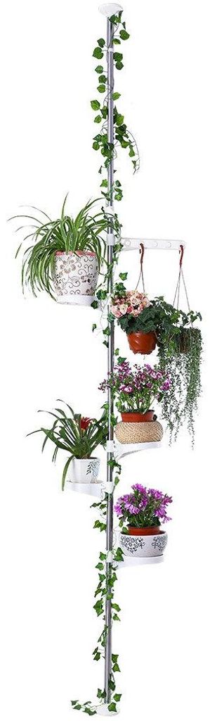 5-stufiges Teleskop-Blumenregal, Pflanzenständer, Pflanzenregal, Metall-Spannregal, höhenverstellbar von 175–235 cm oder 230–290 cm, für den...