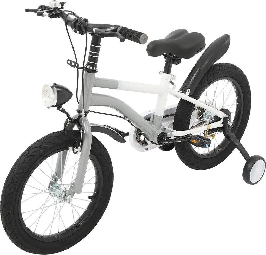 Kinderfahrrad - 40 cm Räder - Stützräder - Frontlicht - 5–8 Jahre - 105–135 cm - Vorne Felgenbremse, Hinten V-Brake - Hellgrau
