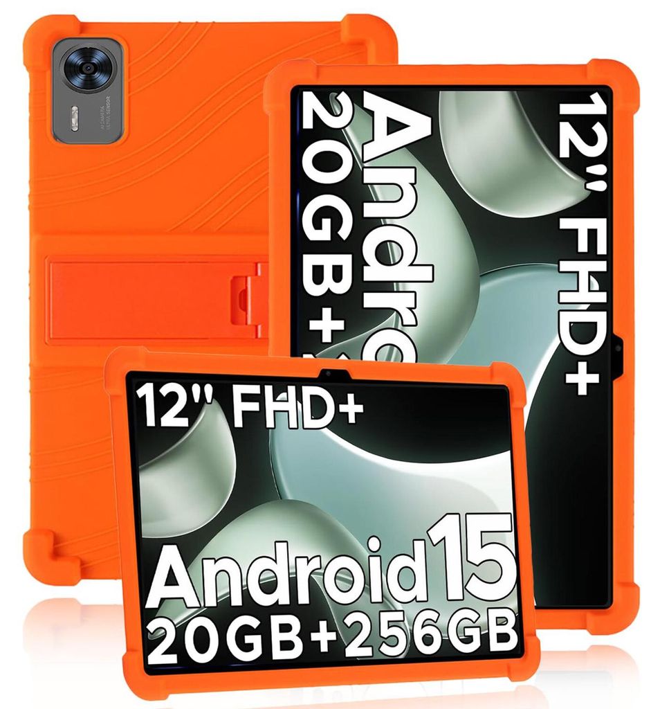 Tablet Hülle für Doogee T36 12,0" 2025, Stoßfeste Weiches Silikon Schutzhülle mit Standfunktion Orange