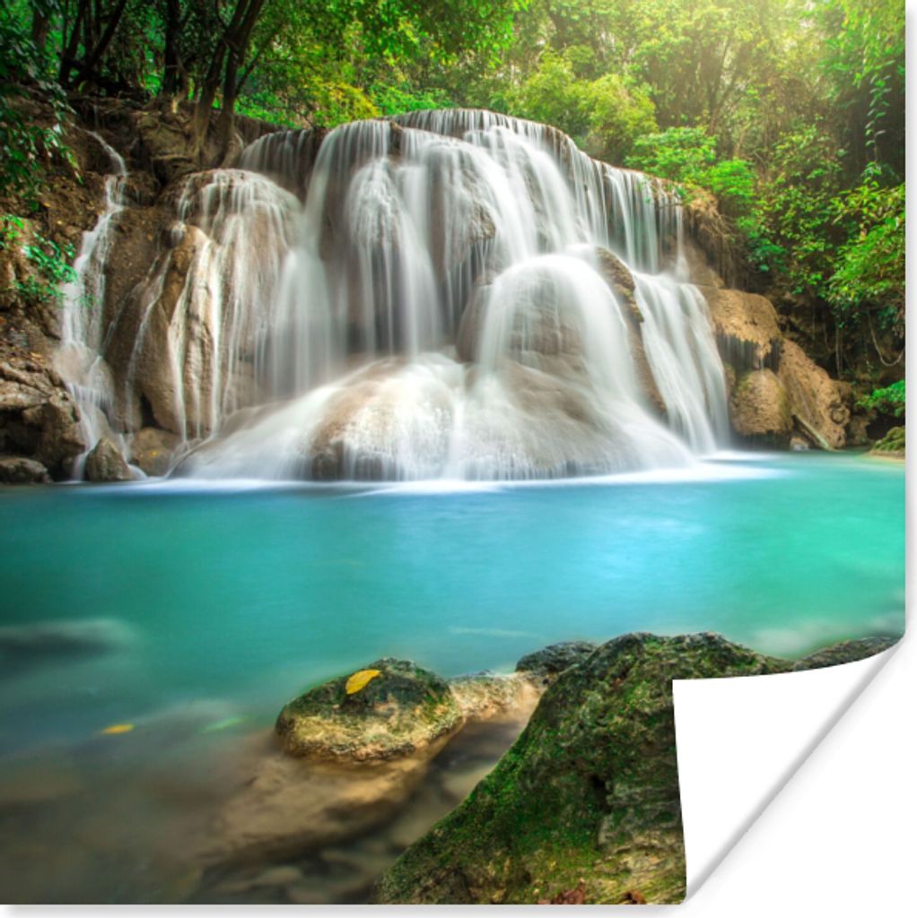 MuchoWow Poster Wald - Wasserfall - Natur 75x75 cm - Wand Dekoration