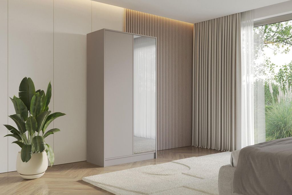 ALTDECOR Kleiderschrank mit Spiegel LESE - 100x200x51 Kaschmir Schrank Garderobenschrank Mehrzweckschrank mit modernen glatte Fronten