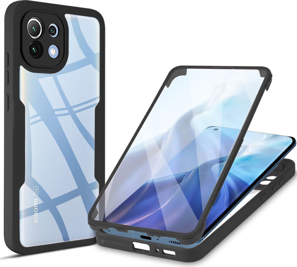 Xiaomi Mi 11 Schutzhülle, Eingebautem Displayschutz 360 Grad Komplettschutz Handyhülle für Xiaomi Mi 11 Schwarz