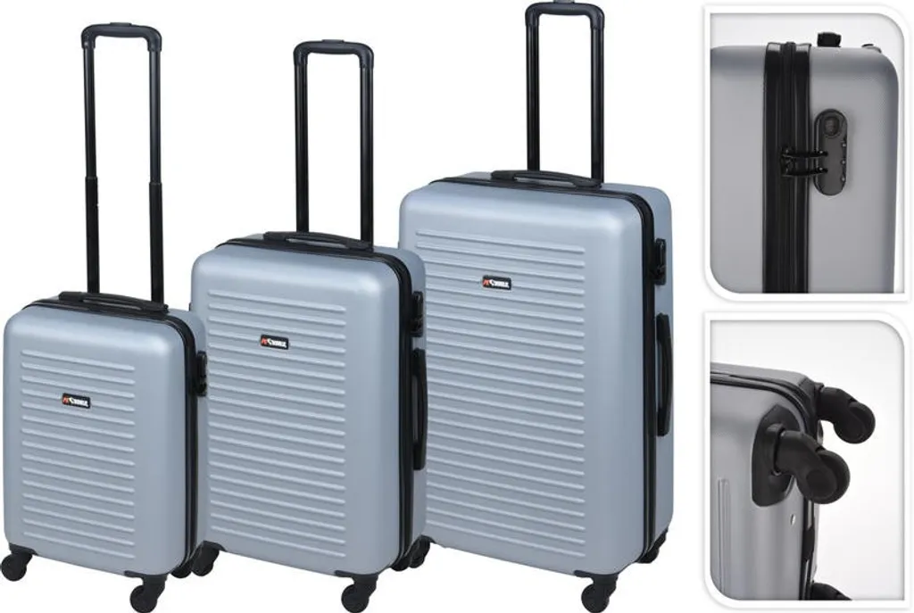 Valise de voyage à roulettes PROWORLD grise set 3 pièces anti-choc