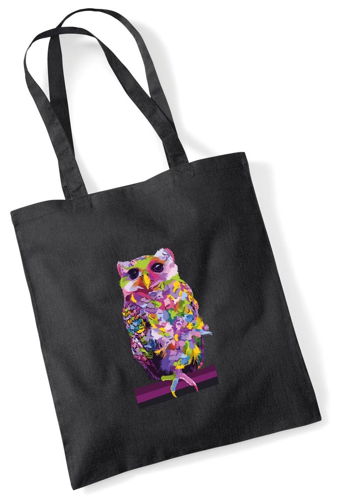 Huuraa Jutebeutel Eule Colorful 10 Liter Black Baumwolle Tasche Geschenkidee