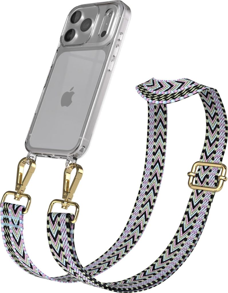 EAZY CASE Handykette - Verstellbarer Trageriemen kompatibel mit Apple iPhone 17 Pro, Handykordel mit transparenter Silikon-Hülle, Band in Lila