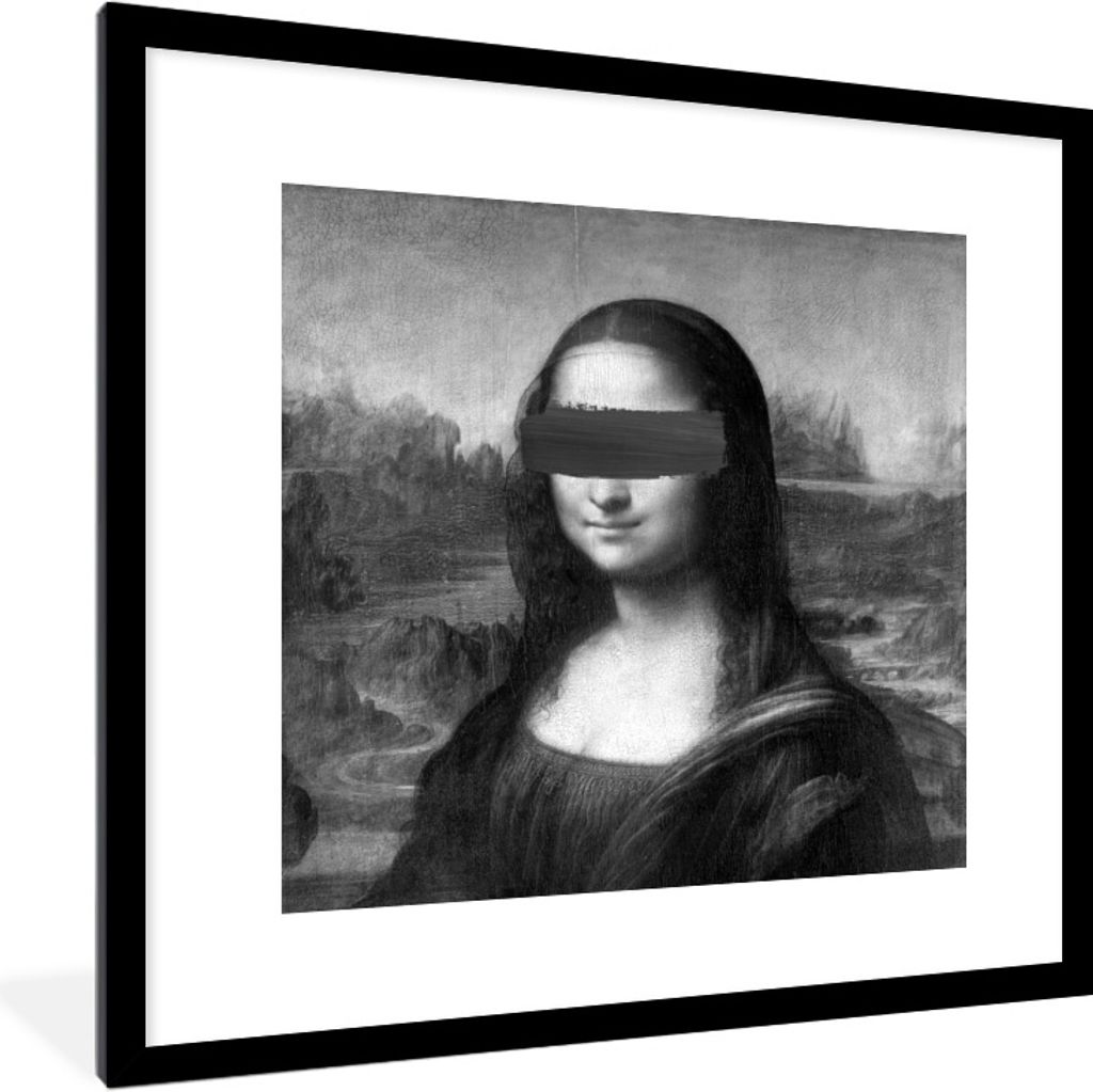 MuchoWow Gerahmtes Poster Mona Lisa - Leonardo da Vinci - Schwarz - Weiß 40x40 cm - Poster mit Schwarzem Bilderrahmen Wandposter Rahmen Foto Bil...