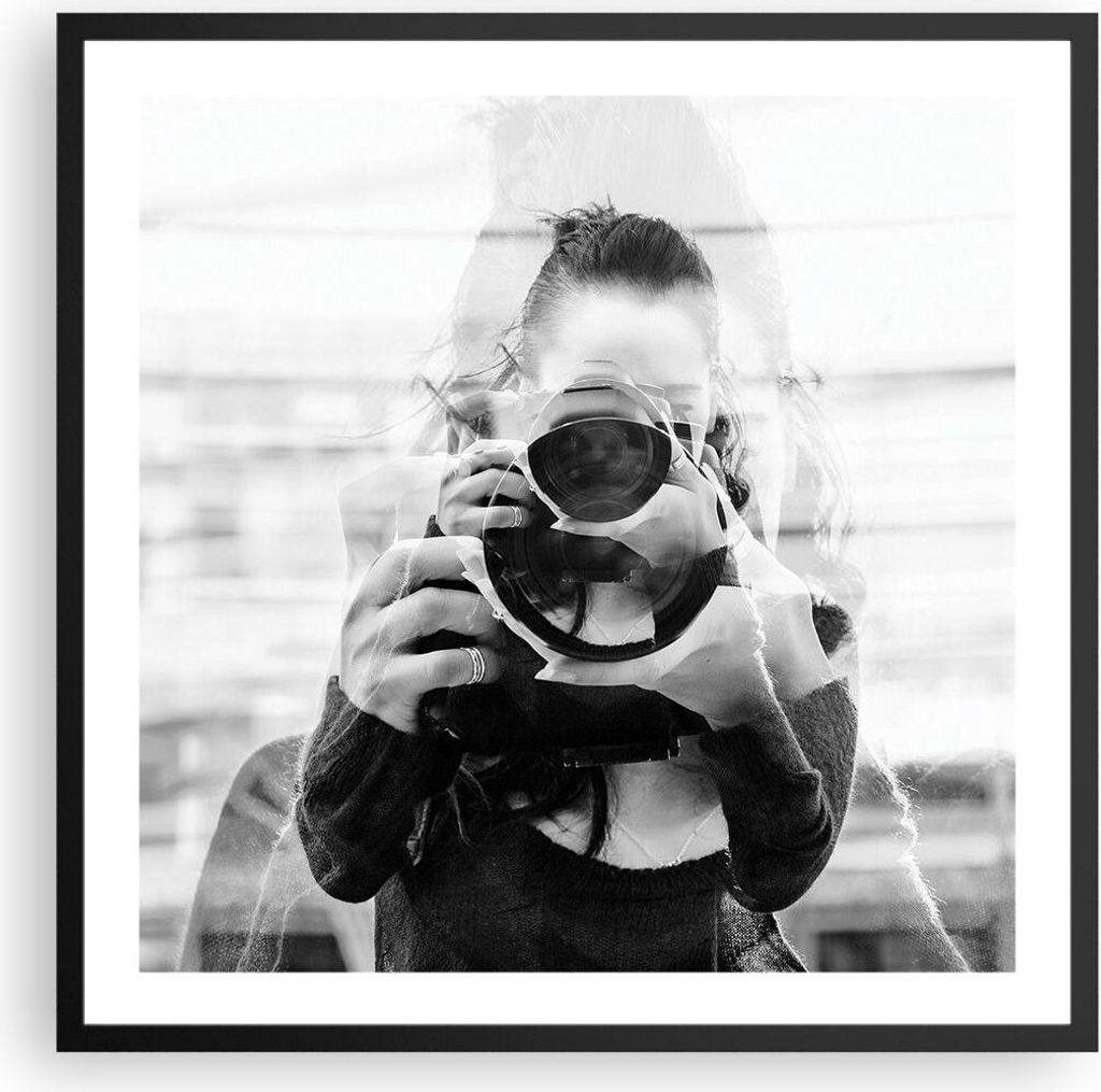 Gerahmtes Poster - Schwarzer Rahmen - Fotograf Schwarzweiß Doppel - 60x60 cm - Wand Bild - Wanddeko - Wandbilder - Kunstposter - Wandposter - Bild...