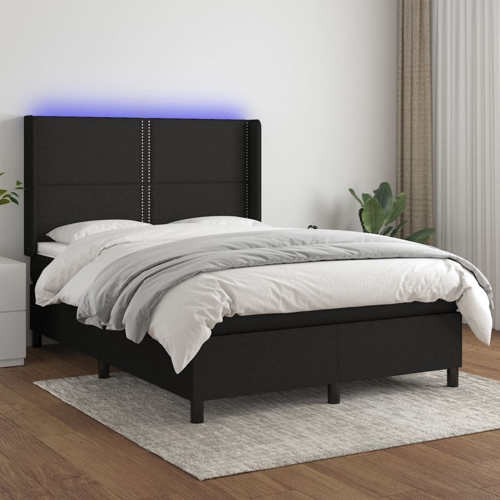 The Living Store Boxspringbett mit Matratze & LED Schwarz 140x190 cm Stoff