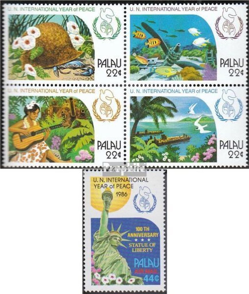 Briefmarken Palau-Inseln 1986 Mi 154-157 Viererblock, 158 postfrisch Freiheitsstatue