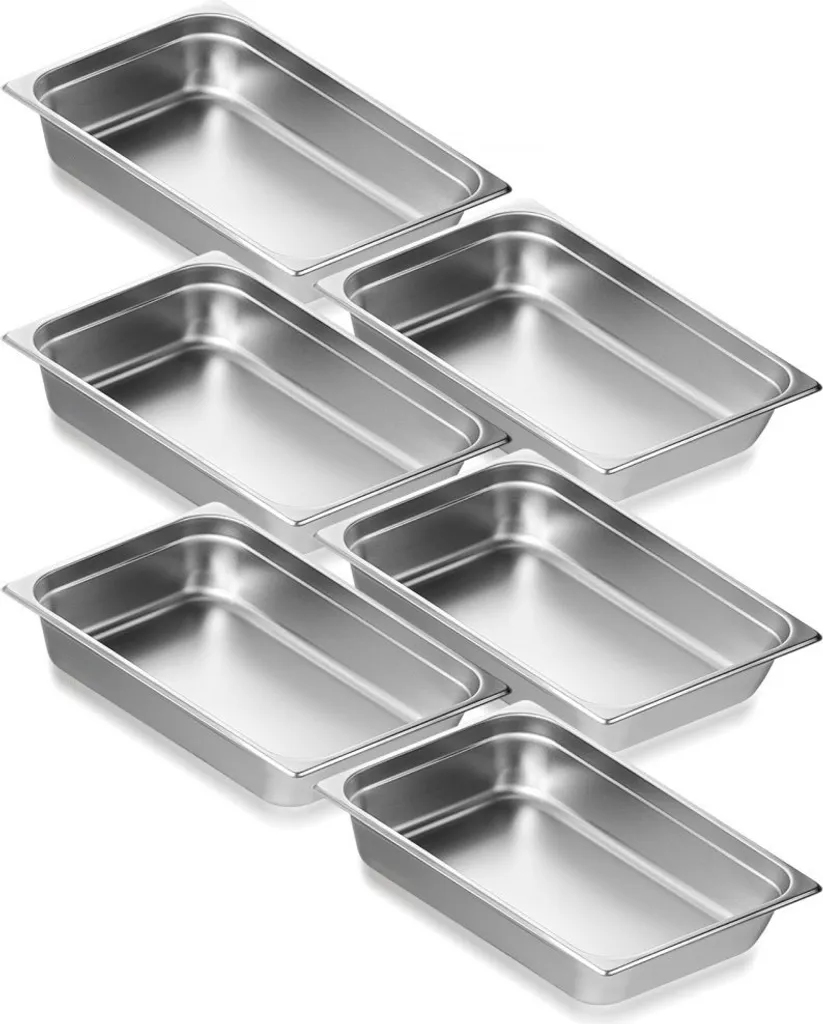 Bac Gastronorm haute qualité en acier inoxydable - Lot de 6 - 530x326mm