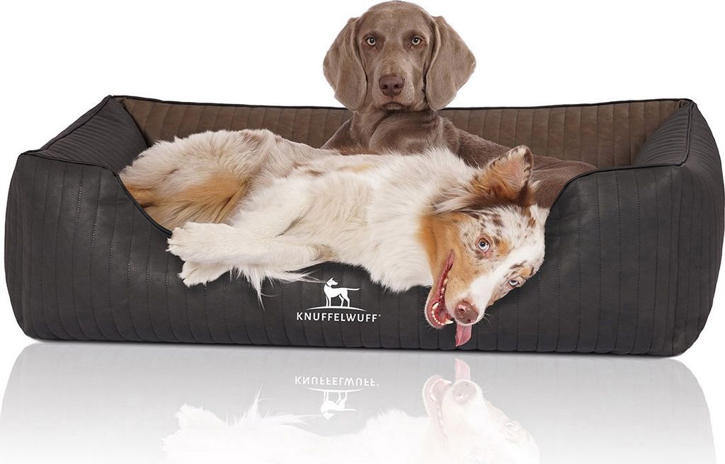 Knuffelwuff Orthopädisches Hundebett Rough Road aus laser-gestepptem marmoriertem Kunstleder XXL 120 x 85cm Schwarz/Braun