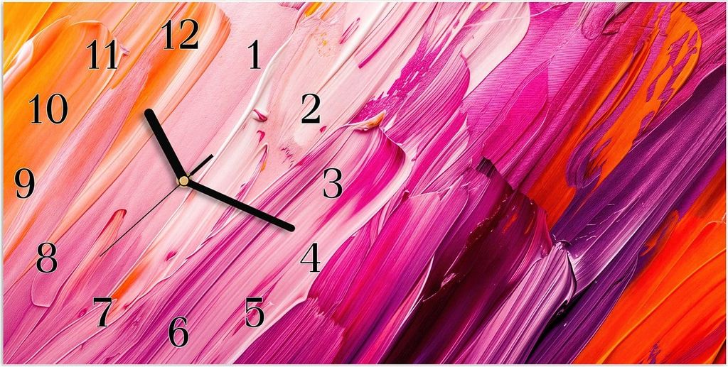 Wanduhr aus Glas mit Motiv Pinselstriche- 60 x 30 cm - inkl. Aufhängesystem
