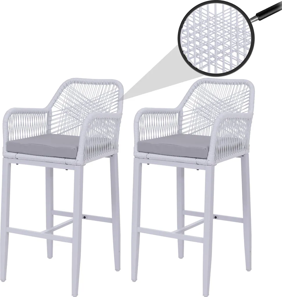 Tabouret de bar avec tressage en corde et coussin d'assise lot de 2