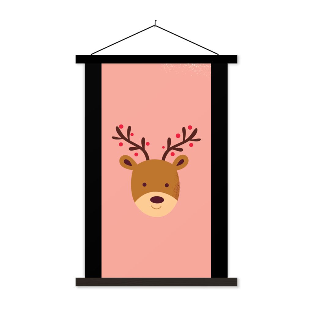 MuchoWow Textilposter Rentier - Weihnachten - Rosa - Winter 120x180 cm mit schwarzem Rahmen - Fotos