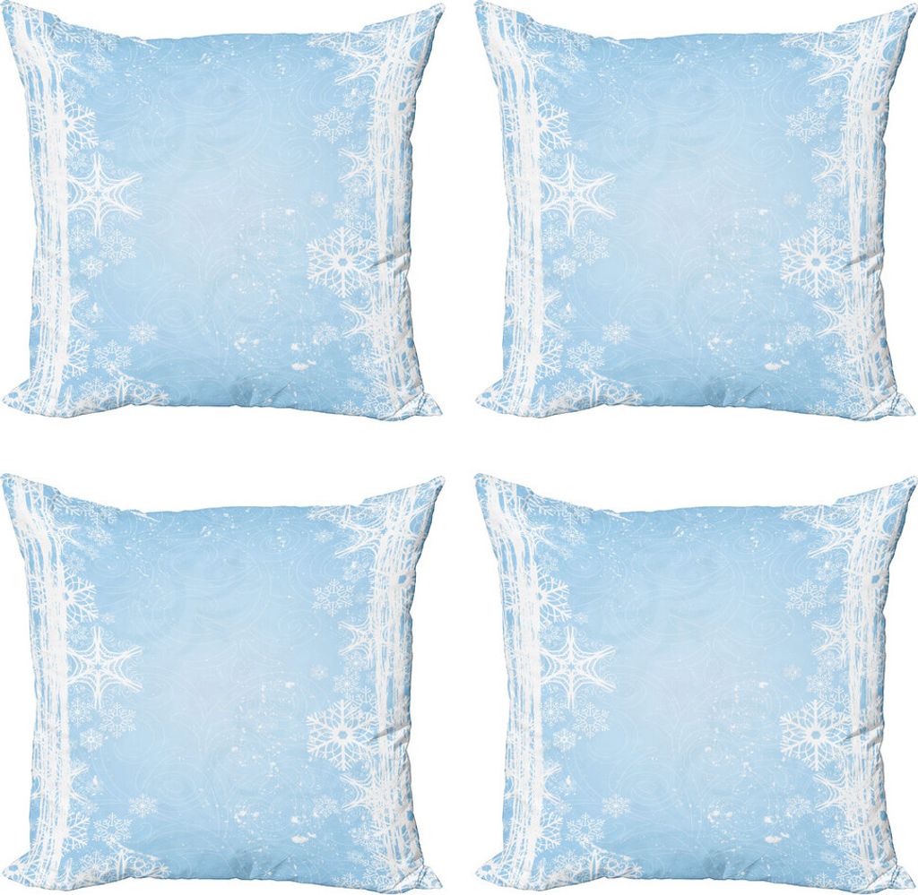 ABAKUHAUS Winter Kissenbezug Set (4 Stück), Weihnachtsschneeflo Weich, Moderner Doppelseitiger Digitaldruck, 40 cm x 40 cm, Blassblau Weiß