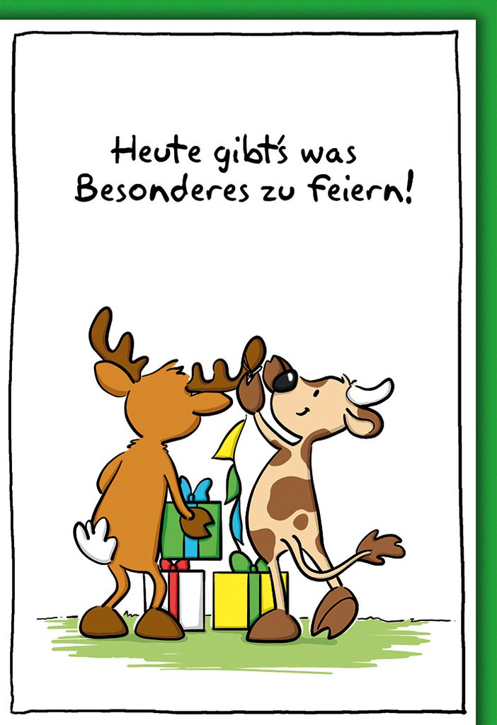 Geburtstag - Karte mit Umschlag - Kuh und Elch