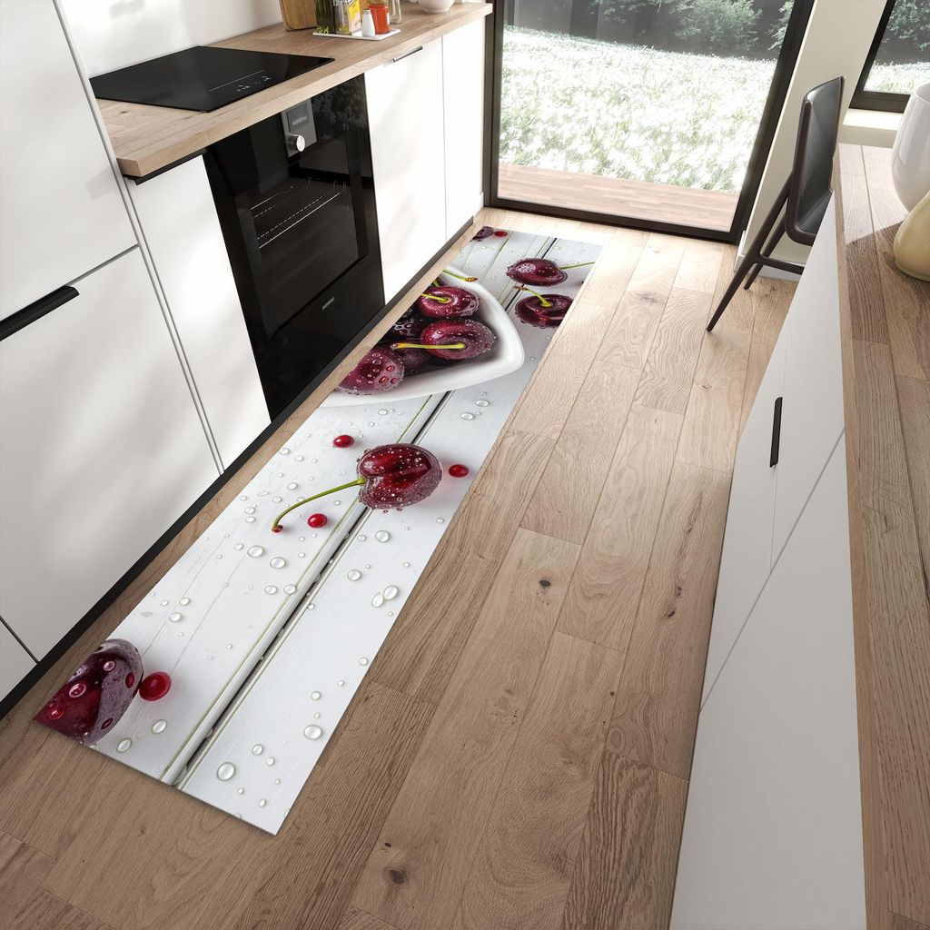 Küchenteppich 60x270cm rutschfest & abwischbar PVC Läufer - Frische & Kirschen