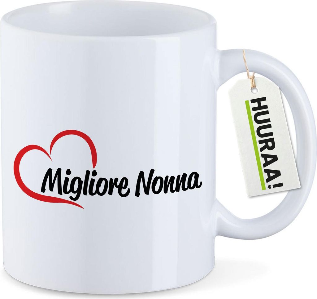 Huuraa Kaffeetasse Migliore Nonna Cuore 330ml Weiß Keramik Kaffeebecher Geschenkidee
