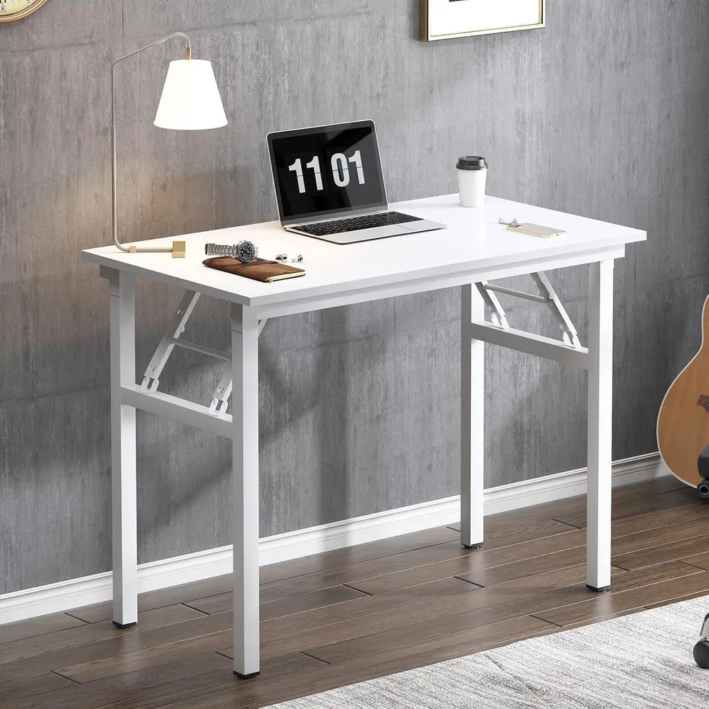 Petite table pliante 80x40 cm Blanche solution bureau sans encombrement