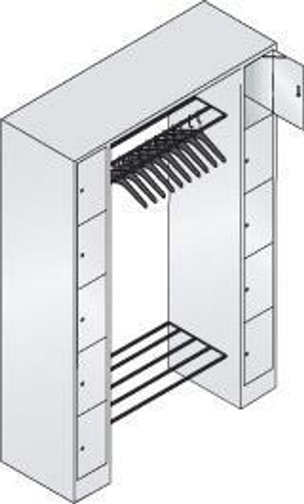 Garderobenanlage für 10 Personen, 2x5 Fächer, Fach B.(innen) 190 mm, BxTxH 1430x480x1950 mm, RAL 7035/5012