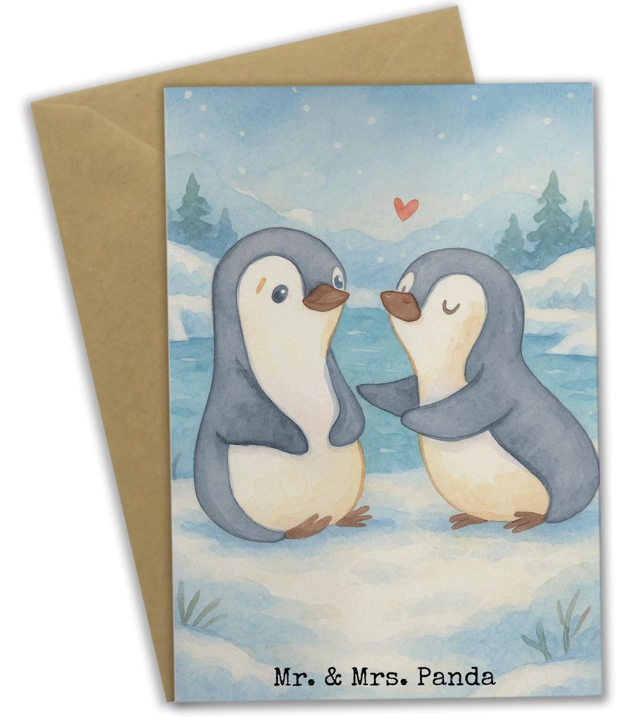 Mr. & Mrs. Panda Grußkarte Pinguine trösten Design - Weiß - Geschenk, Hochzeitstag, für Freundin, Valentinstag, Freund, Mitbringsel, hochzeitsk...