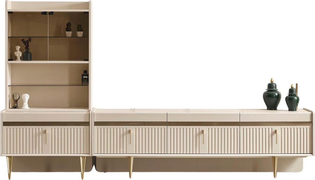 TV Board Tesla Holzwerkstoff Cremeweiß Goldoptik, Produktauswahl:TV Board