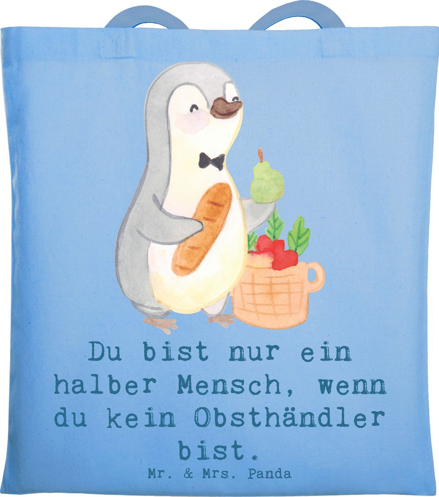Mr. & Mrs. Panda Einkaufstüte Obsthändler Herz - Sky Blue - Geschenk, Tasche, Laptoptasche, Spruch, Shopping, Tote Bag, Obstplantage, Lustig, Wit...