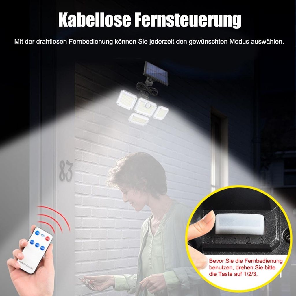 333 Led Solarleuchten Mit Bewegungsmelder 270° 4 Köpfe Produktbild 5
