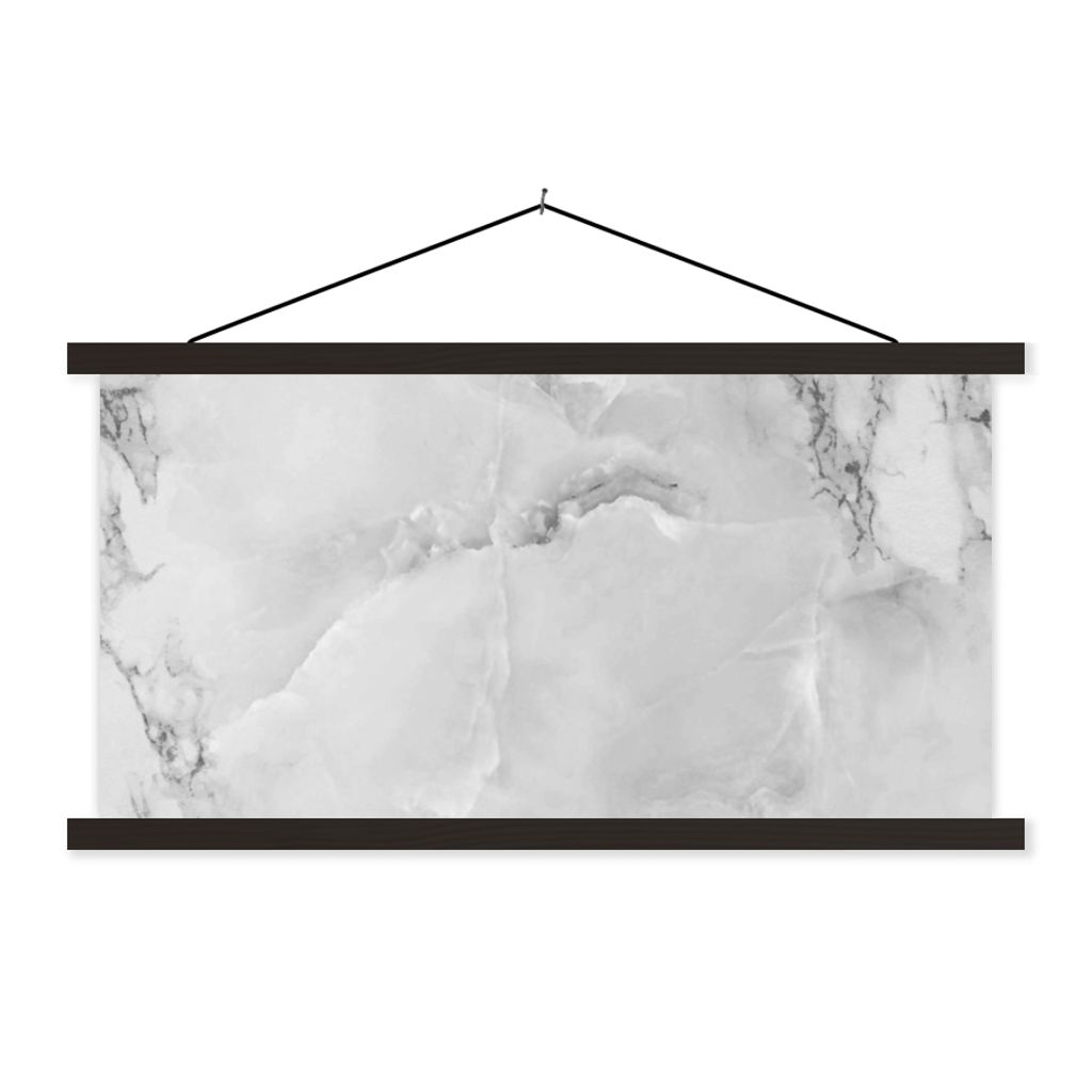 MuchoWow Textilposter Marmor - Stein - Weiß - Grau - Marmoroptik 90x45 cm mit schwarzem Rahmen - Klemmleisten