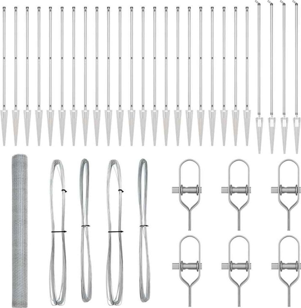vidaXL Zaunpfosten Silber 50 x 1,5 m (13 mm Maschen) Stahl