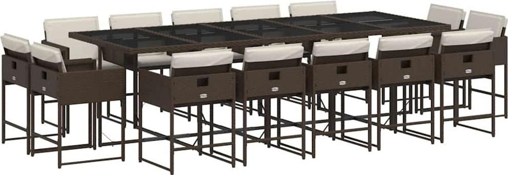 vidaXL 15-tlg. Garten-Essgruppe mit Kissen Braun Poly Rattan