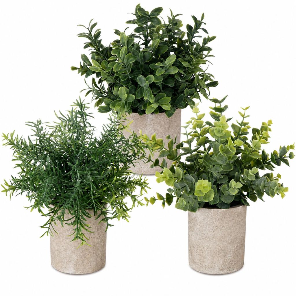 Kunstpflanzen im Topf 25 cm 3er Set, Künstliche Pflanzen