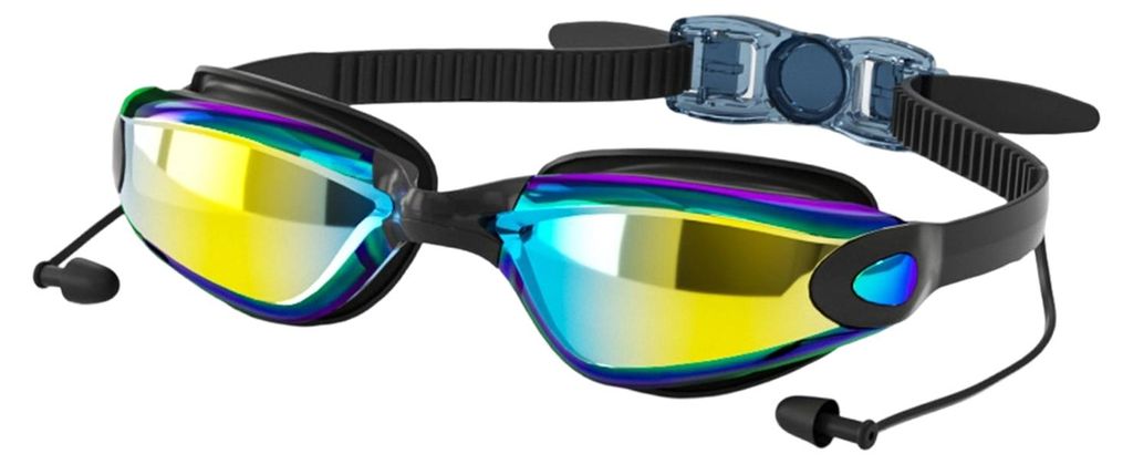 Schwimmbrille für Erwachsene mit Ohrstöpseln, wasserdicht, kein Auslaufen, beschlagfrei, UV-Schutz, klare Gläser, Silikon, für Damen und Herren...