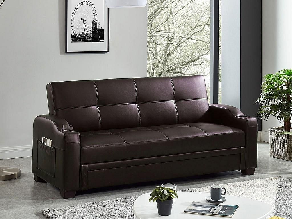 Vente-unique MIRELLA, Sofabett, Wohnzimmer, Braun, 3 Sitz(e), Braun, Kunstleder