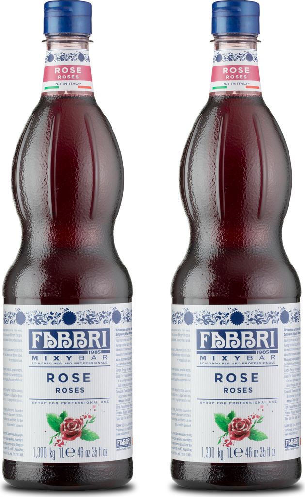 Food-United MIXYBAR-ROSEN-BLÜTEN-FABBRI Sirup 2x1L PET-Flasche - sciroppo di rose Italien - ohne Aroma- Farb- & Konservierungsmittel - Roseinsirup...