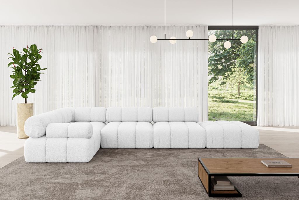 ALTDECOR Modulares Sofa Ecksofa in L-Form - Felto-L2 - 380x190x70 cm Weiß Corner modular Sofa Eckcouch Couch Wohnlandschaft Cauchsofa Polstersofa