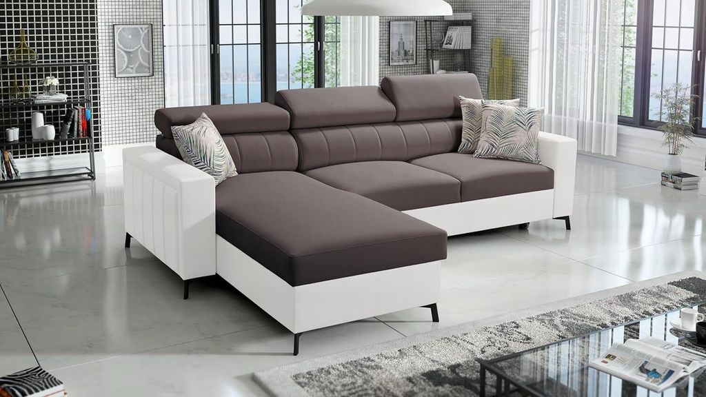 Ecksofa Beth I Mini mit Schlaffunktion und Stauraum für Bettzeug für das Moderne Wohnzimmer